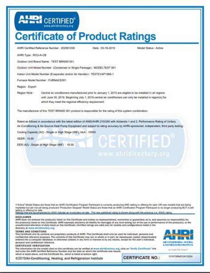 What is the AHRI certificate?