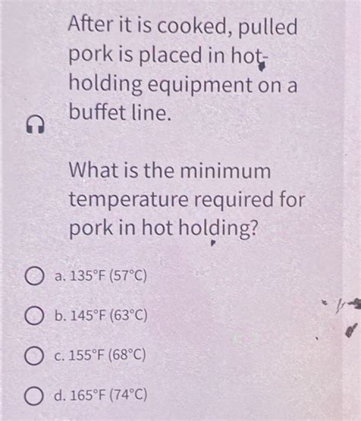 What is the minimum temperature for pulled pork in hot holding?